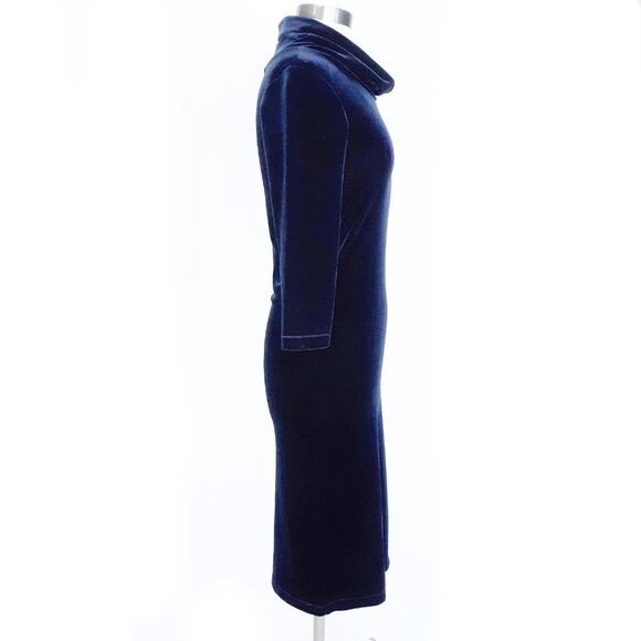 TOMMY HILFIGER Vintage y2K Blue Velvet Cowl Midi Pencil Dress - Picture 3 of 7